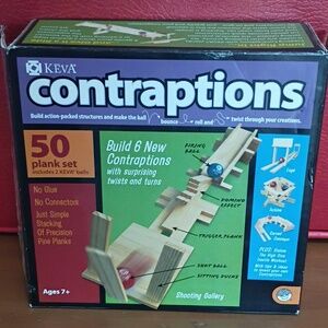 Keva Contraptions 50 Wooden Plank Set with Red and Blue Balls